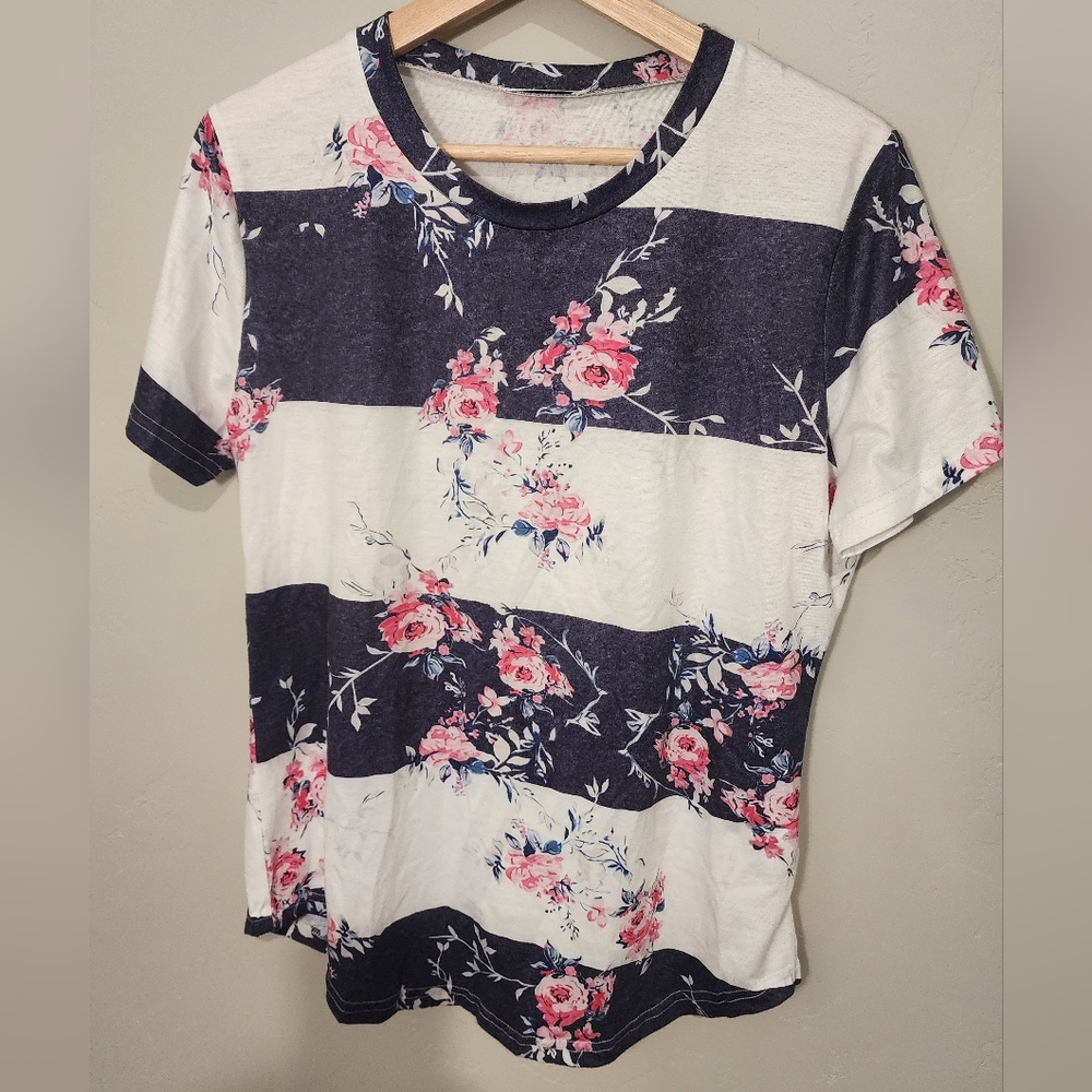 Ceasikery Floral Print Blouse Short Sleeve